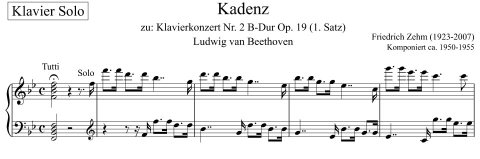 Friedrich Zehm Kadenz Beethoven Klavierkonzert Op. 19 Nr. 2 Titelkopf